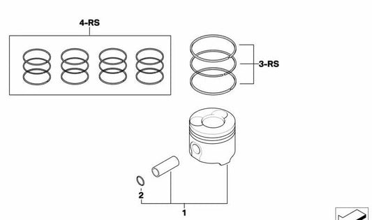 OEM piston insurance repair set 11257791022 for Mini R50 One D (RBT1, RBT2) with W17 motor. Original Mini.