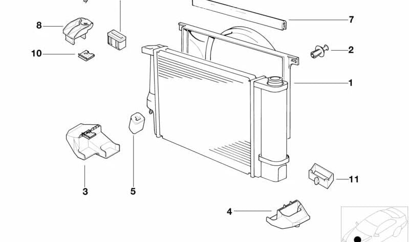 Carcasa del ventilador (Lüfterzarge) OEM 17111740700 para BMW E39. Pieza original BMW.