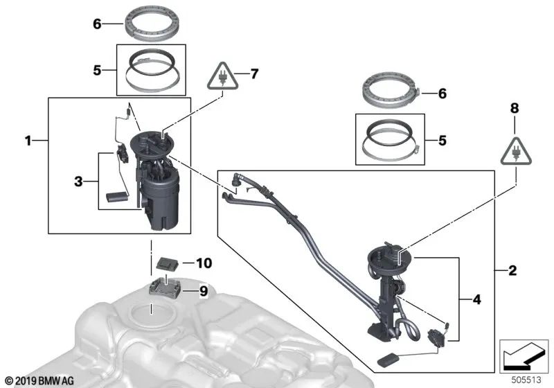 Unità di alimentazione carburante con pompa nel serbatoio OEM 16117195464 per BMW X5 E70 4.8i. BMW originale.