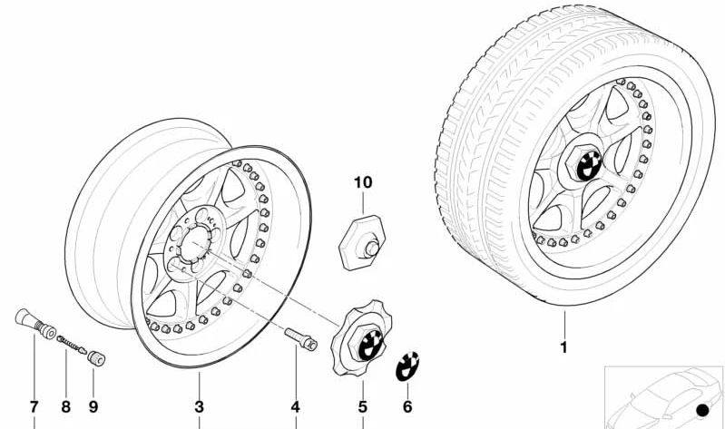 OEM BUJE COVER 36131182309 for BMW E36, E34, E39, Z3. Compatible with tires of 7 radios (style 19). Original BMW.