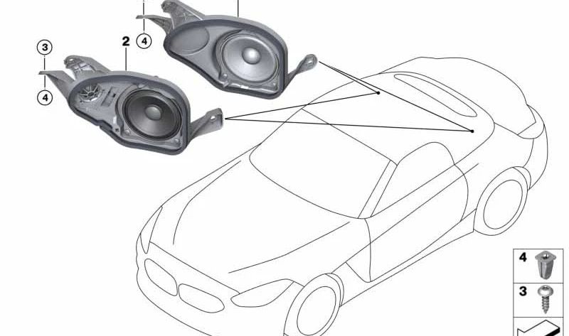 Prise en charge du haut-parleur du séparateur droit pour BMW Z4 G29 (OEM 65132622494). BMW d'origine