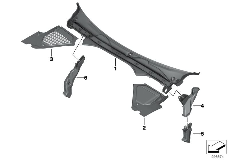 Canal de desagüe superior izquierdo OEM 51717427855 para BMW G42, G87, G20, G21, G28, G80, G81, G22, G23, G26, G82, G83, i3. Original BMW.