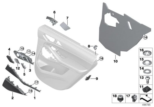 Guarnição do regulador da janela direita OEM 51417956486 para BMW X5 G05, X5 G05 LCI, X7 G07, X7 G07 LCI. BMW genuíno.