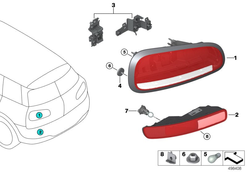 Piloto trasero izquierdo en parachoques OEM 63217484101 para MINI F54 {Cooper, Cooper D, Cooper S} (producción 07.2019 - 02.2024). Original MINI.