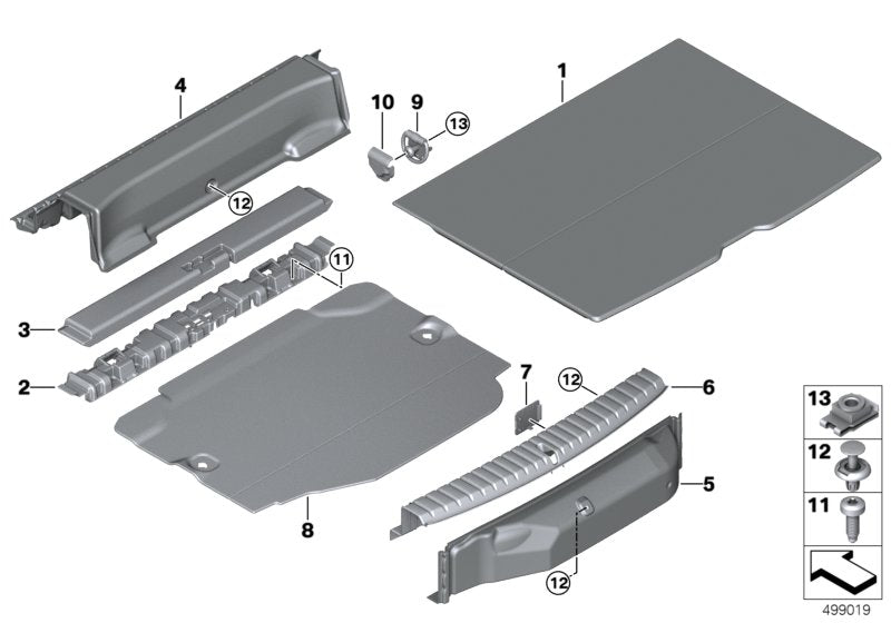 Fondo maletero OEM 51477448231 para BMW Serie 1 F40 (modelos 116d, 116i, 118d, 118i). Revestimiento original del suelo del maletero BMW.