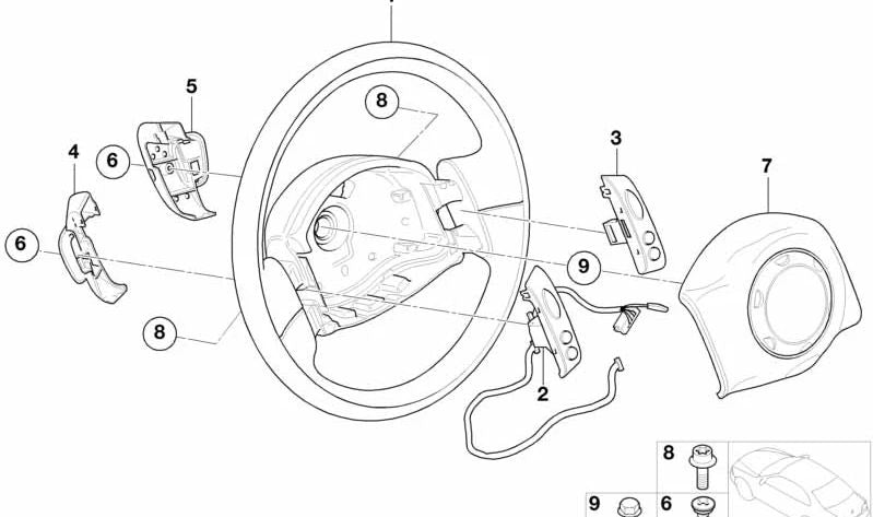 Interruptor de radio/teléfono OEM 61311172234 para MINI R50, R52, R53. Compatible con modelos One y Cooper con cambio manual y automático (2001–2006). Original MINI.