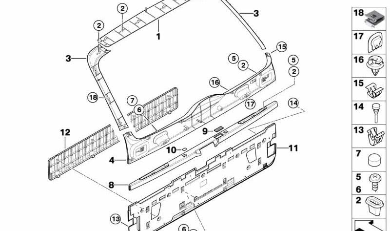 Clip de fijación OEM 07146963454 para BMW E81, E82, E87, E88, E53, E85, E86. Original BMW.