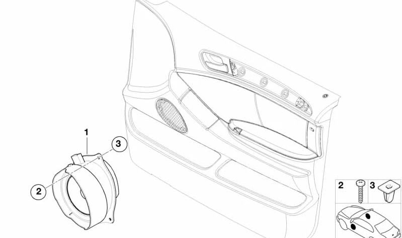 Altavoz izquierdo estéreo OEM 65138379567 para BMW E53 (X5). Compatible con sistema de sonido original de puerta delantera. Frecuencia 70-15.000Hz. Recambio original BMW.