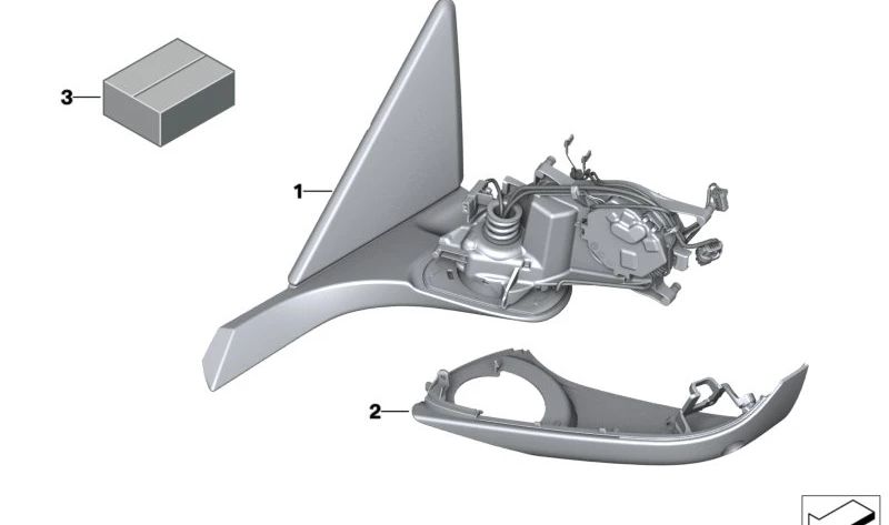 Soutien inférieur droit Regrovisor House OEM 51168085974 pour la compétition BMW F93 M8. Compatible avec les modèles de 2019 à 2025. Color Goldbronze. Pièce BMW originale.