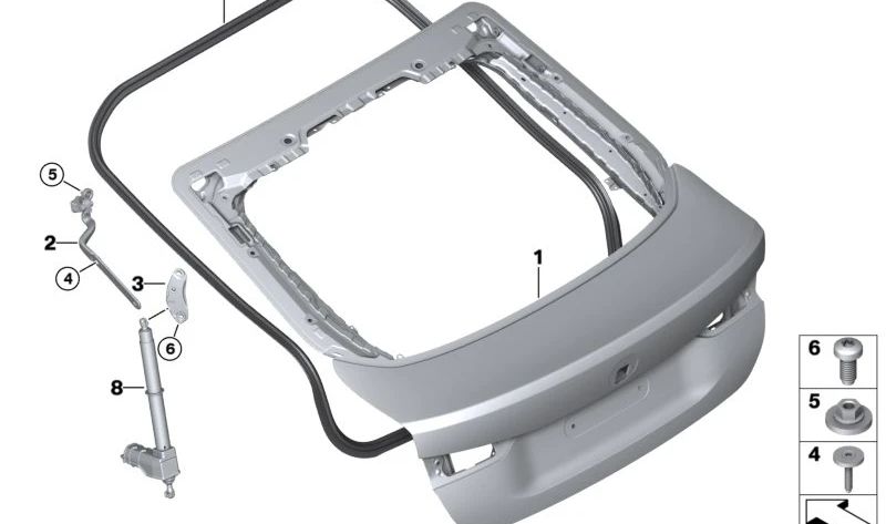 Bisagra derecha portón trasero OEM 41007487566 para BMW G26 {420d, 420d xDrive, 420i, 430d xDrive}. Original BMW.