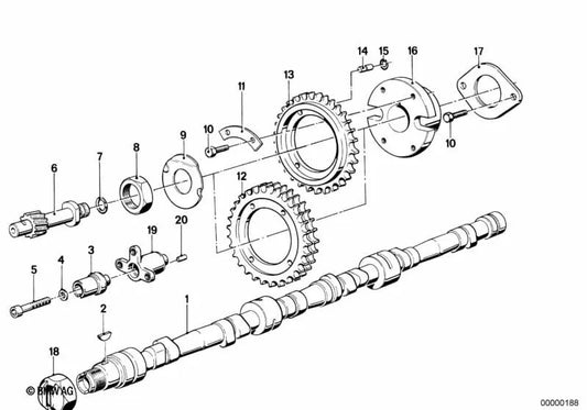 Árbol de levas OEM 11311289868 para BMW Serie 5 E28, Serie 6 E24, Serie 7 E23. Original BMW.