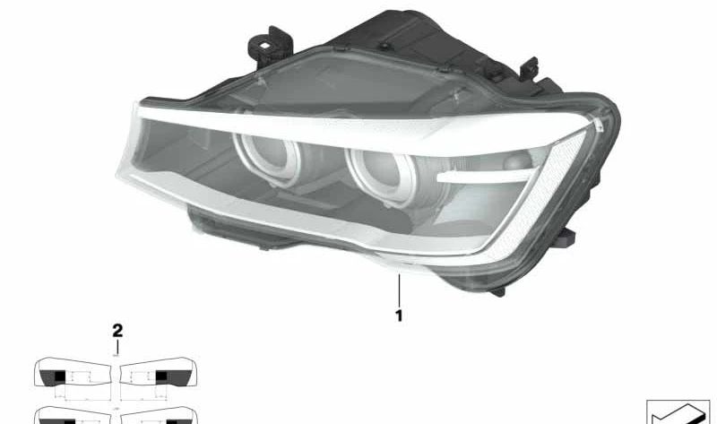 Faro delantero derecho xenón adaptativo OEM 63117401140 para BMW X3 F25 y X4 F26 (todos los modelos compatibles). Original BMW.