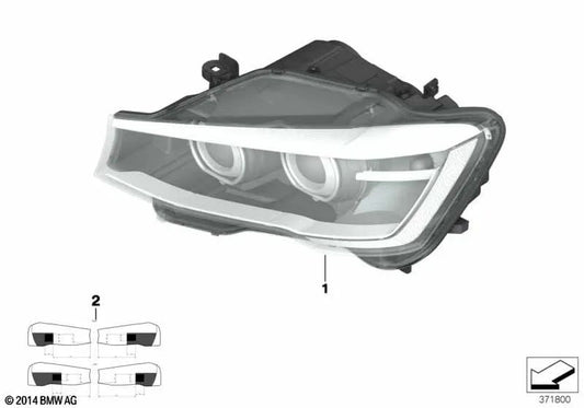Right LED headlight OEM 63117401144 for BMW X3 F25, X4 F26. Genuine BMW.