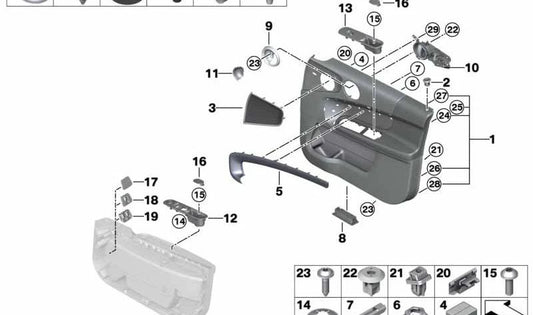 Moldura da porta dianteira esquerda Piano Black OEM 51417396713 para MINI Countryman F60, F60 LCI. MINI originais.