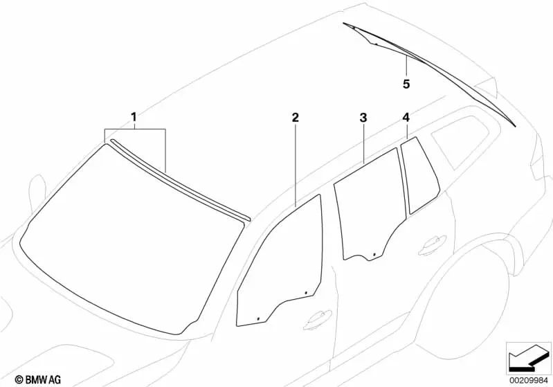 Parabrezza verde con striscia verde e sensore di pioggia per BMW X3 E83, E83N (OEM 51313402144). BMW originale