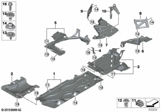 Right outer lower trim support for BMW F40, F44 (OEM 51757436796). Original BMW