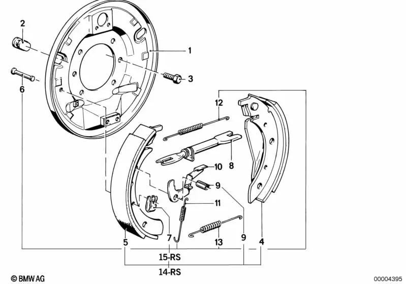 Juego de reparación de zapatas de freno traseras OEM 34219064273 para BMW Serie 5 E28, E34. Original BMW.