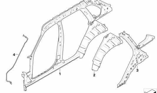 Refuerzo inferior del pilar C derecho OEM 41117174358 para BMW X5 E70, E70N. Pieza de carrocería original BMW.