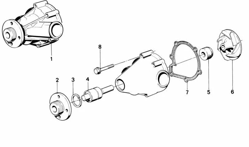 Bomba de agua OEM 11519070760 para BMW E12, E28, E34, E24, E23, E32. Repuesto original BMW.