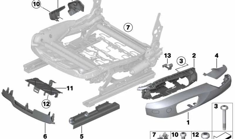 Tapa embellecedora para guías de asiento OEM 52109110104 para BMW E81, E82, E87, E88, E90, E91, E92, E84, F25, F26, E89. Original BMW.