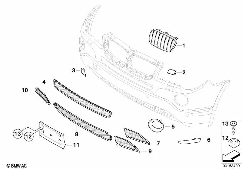 Rejilla central delantera negra OEM 51113416203 para BMW X3 E83 (2006-2010). Original BMW.