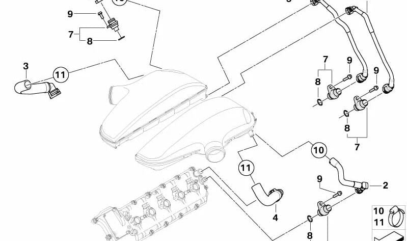 Tubo de ventilación del motor OEM 11617838897 para BMW E60, E61, E63, E64 (M5 y M6 con motor S85). Original BMW.