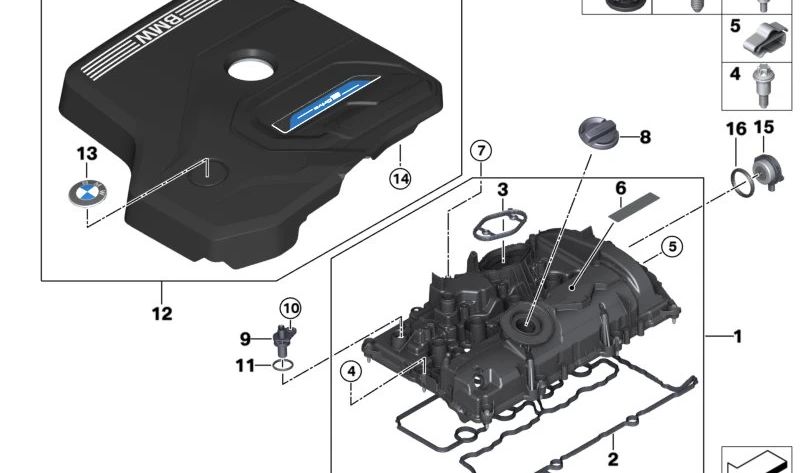 Tapa de culata OEM 11129452895 para BMW F40, F44, F45, F46, G42, G20, G21, G28, G22, G23, G26, G30, G31, G32, G11, G12, F48, F39, G01, G08, G02, G05, G18, G06, G29. Original BMW.