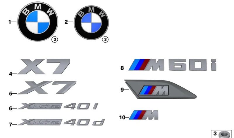 Emblema lateral derecho M (badge) OEM 51145A1DAF2 para BMW X7 G07. Original BMW.