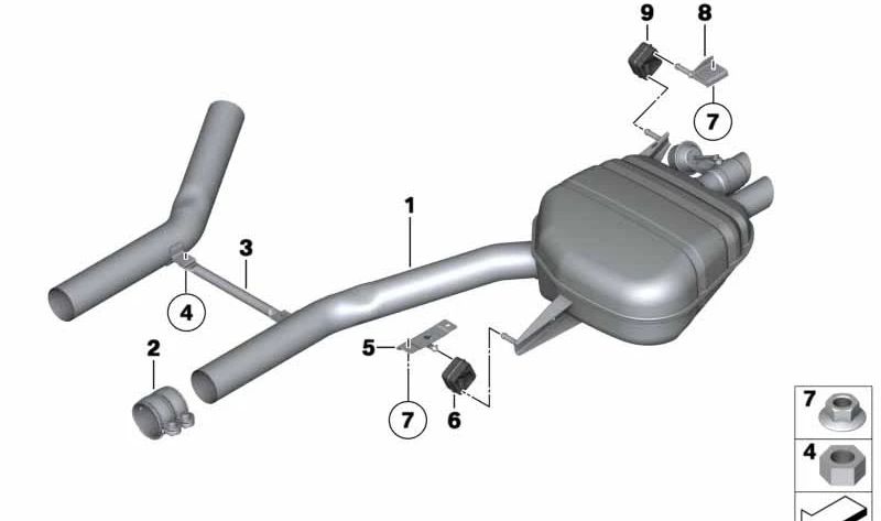 Silencioso trasero izquierdo con válvula de escape OEM 18307646979 para BMW F01, F02. Original BMW.