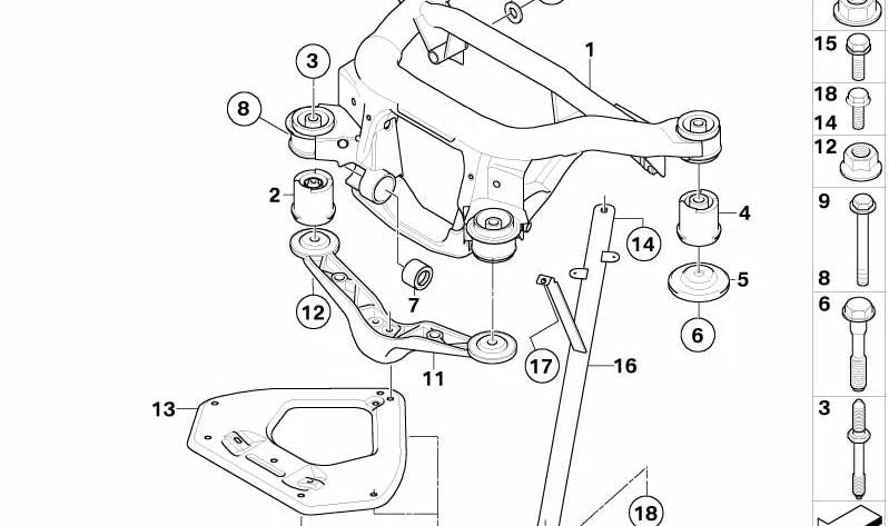 OEM 33317840907 Support arrière de l'essieu pour BMW Z4 E85, E86. Pièce BMW originale.