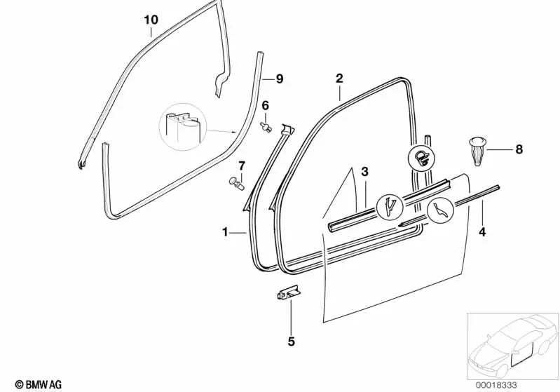 Front right door seal for BMW 3 Series E36 (OEM 51718219550). Original BMW