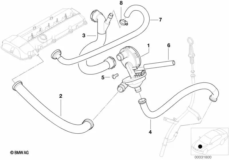 OEM Breather Pipe 11617533398 for BMW E46 320Ci, 320i, E39, E60, E61, E65, E66, X3 E83, X5 E53, Z3 E36, Z4 E85... and more. Genuine BMW.