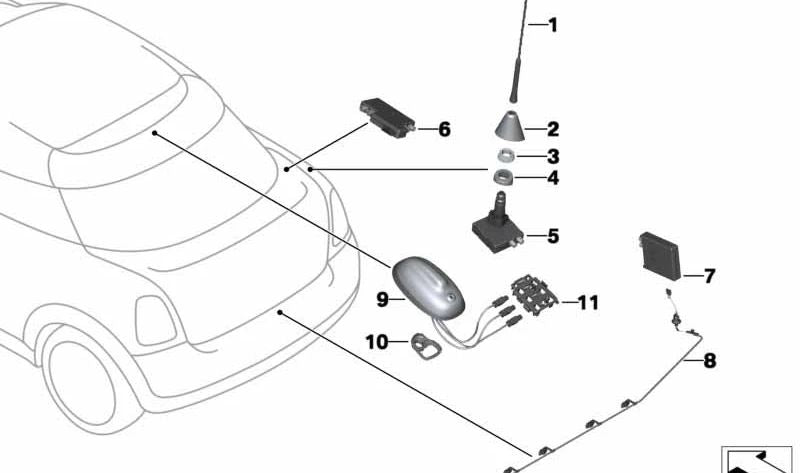 Antena de techo OEM 65209803847 para MINI Coupé R58, Countryman R60, Paceman R61. Original MINI.