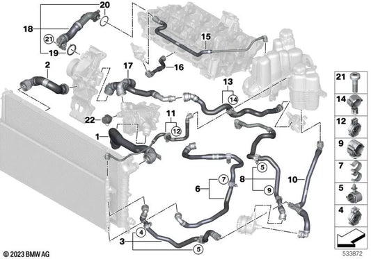 Clipe para BMW Series 2 U06, Série 3 G20, G20N, G21, G21N, X1 U11, U12, X3 G01, G01N (OEM 17128632053). BMW original.