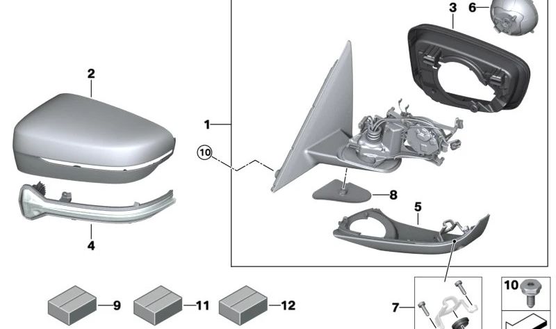 Kit de reparación retrovisor exterior OEM 51167460316 para BMW F90, F90N, G30, G30N, G31, G31N, G38, G38N, G32, G32N, G11, G11N, G12, G12N, F91, F92, F93, G14, G15, G16. Original BMW.