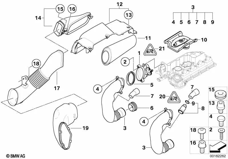 Tubo de aire OEM 13717790552 para BMW Serie 3 E46, Serie 5 E60, X3 E83... y más. Original BMW.
