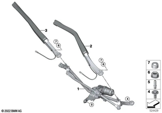 Brazo limpiaparabrisas delantero lado acompañante OEM 61619449126 para BMW Serie 7 (G70, G73) y más. Original BMW.
