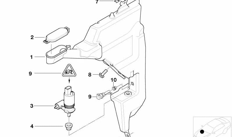 Bomba del lavaparabrisas OEM 67126963855 para MINI Cabrio R52 Cooper, Cooper S, One… y más. Original MINI.