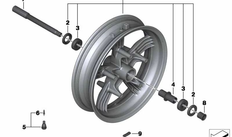 Roda dianteira preta OEM 36318357893 para BMW C Motorcycles Evolution, C 600 Sport, C 650 Sport. BMW Motorrad original.