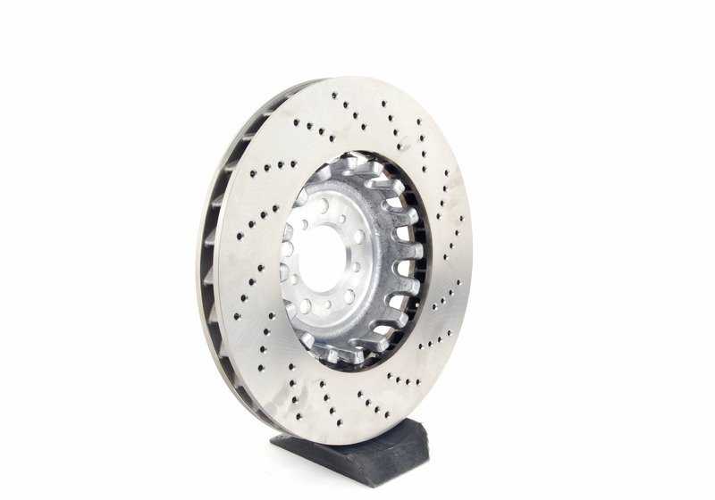 Disco de freno ventilado y perforado izquierdo OEM 34112284101 para BMW F10, F06, F12, F13. Original BMW.