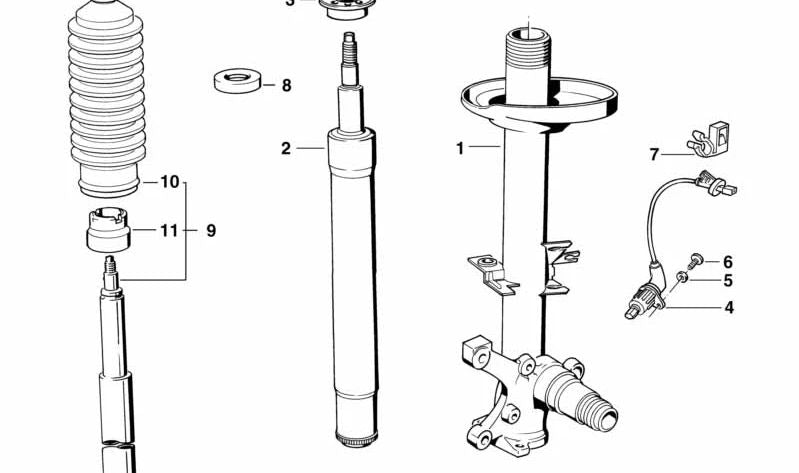 Front shock absorber cartridge OEM 31321134407 for BMW 7 E32 750i and 750il. Compatible with models made between 1987 and 1994. Original BMW.