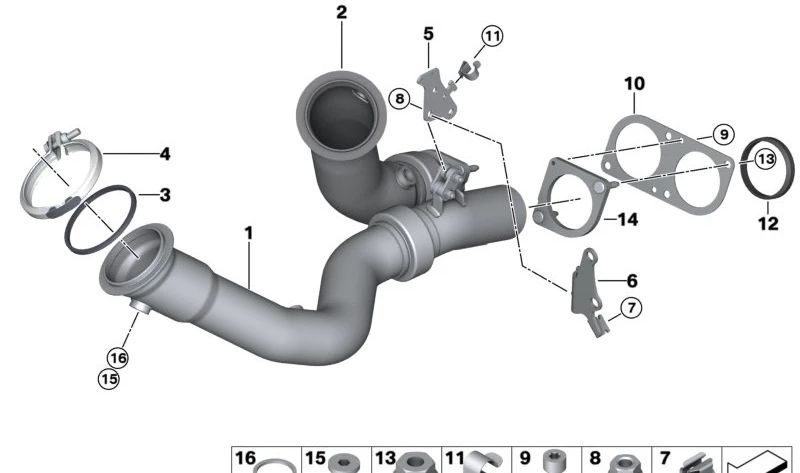 Brida OEM 18327850430 para BMW F87, F80, F82, F83. Pieza de conexión del sistema de escape. Original BMW.