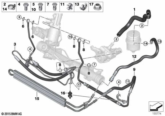 Tubería de retorno dirección activa OEM 32416784395 para BMW Serie 1 E82, E88, Serie 3 E90, E91, E92, E93... y más. Original BMW.