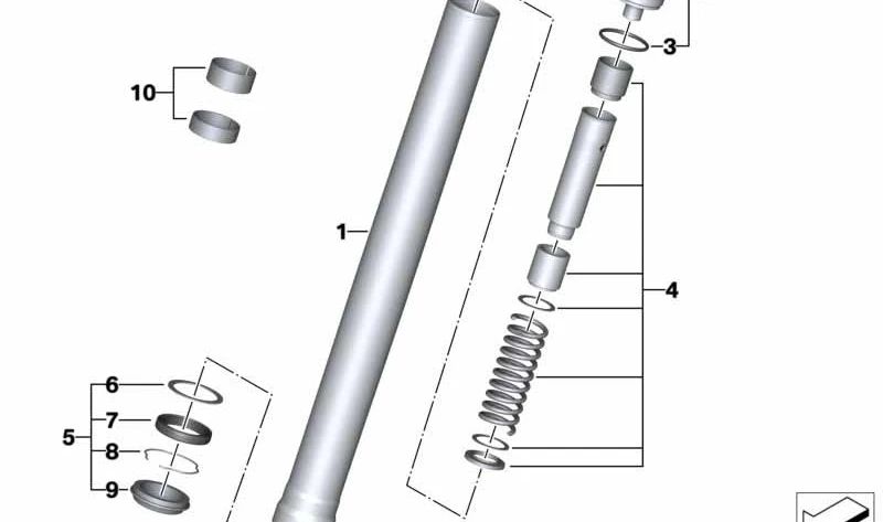Tubo vertical frontal de ouro OEM 31428553756 para motocicletas BMW S 1000 XR (K49). BMW Motorrad original.