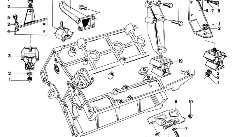 Soporte motor izquierdo OEM 11811246763 para BMW E21 y E12. Original BMW.