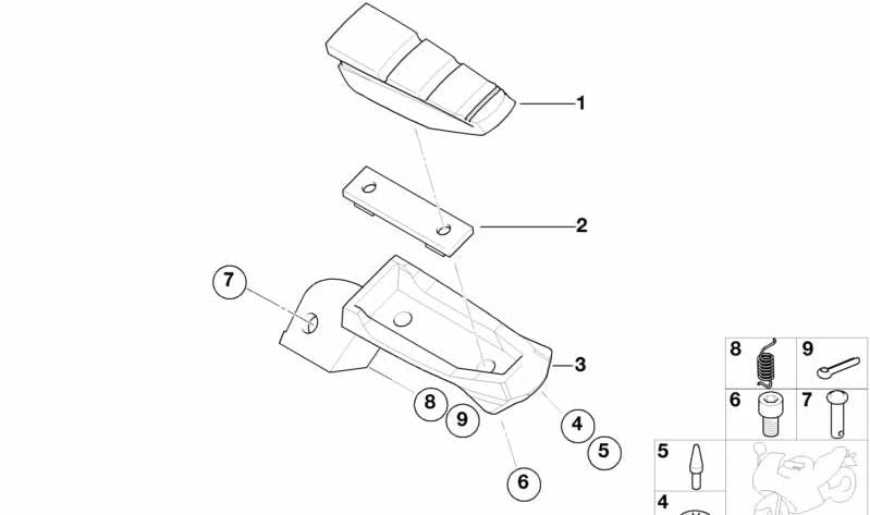 Descansa-pies derecho OEM 46712335346 para motos BMW F 650 CS, R 1100 S, R 1150 RS, R 1150 R, R 850 R... y más. Original BMW Motorrad.
