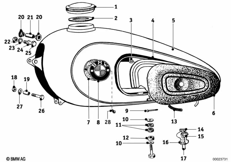 Depósito de combustible imprimado para BMW R 25/3 (OEM 16110035284). Original BMW