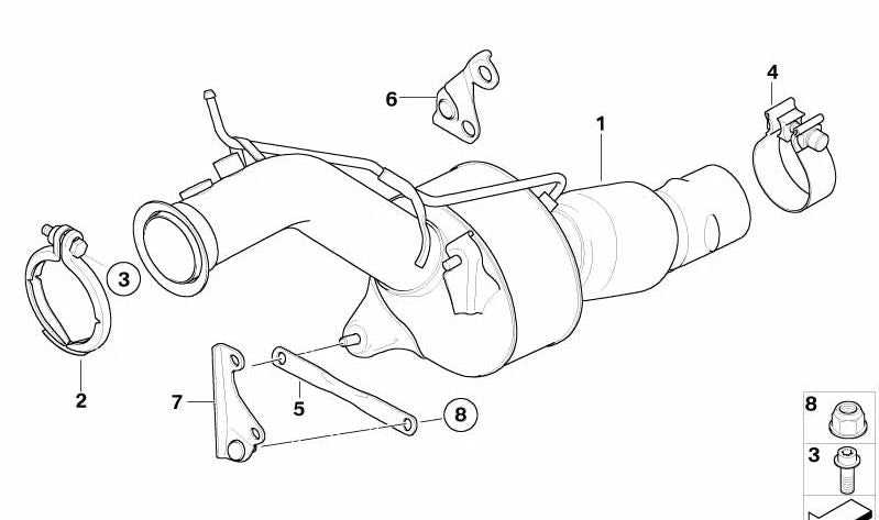 Soporte de escape OEM 18207804605 para BMW Serie 5 E60, E61. Original BMW.