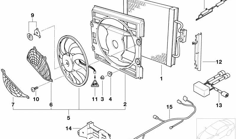 Ventilador eléctrico del radiador OEM 64548380780 para BMW E39. Original BMW.