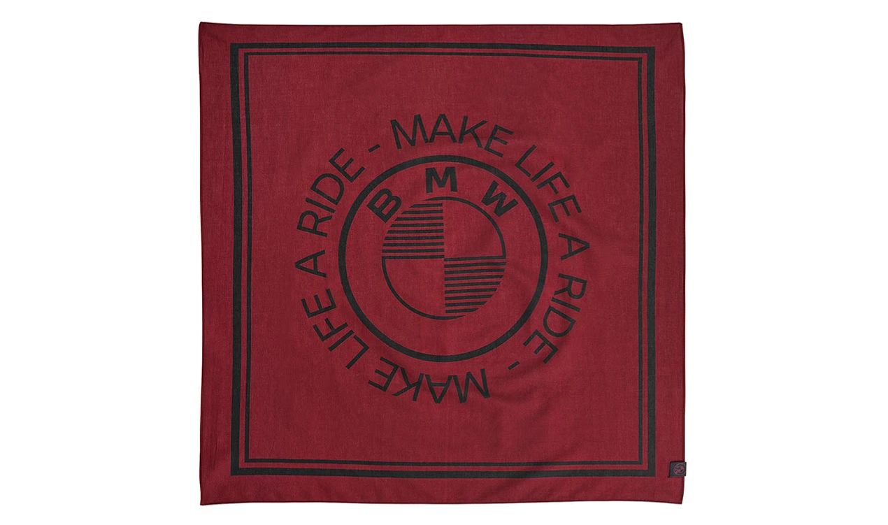 Make Life a Ride Bandana rossa OEM 76615A82562 per BMW. BMW Motorrad originale.